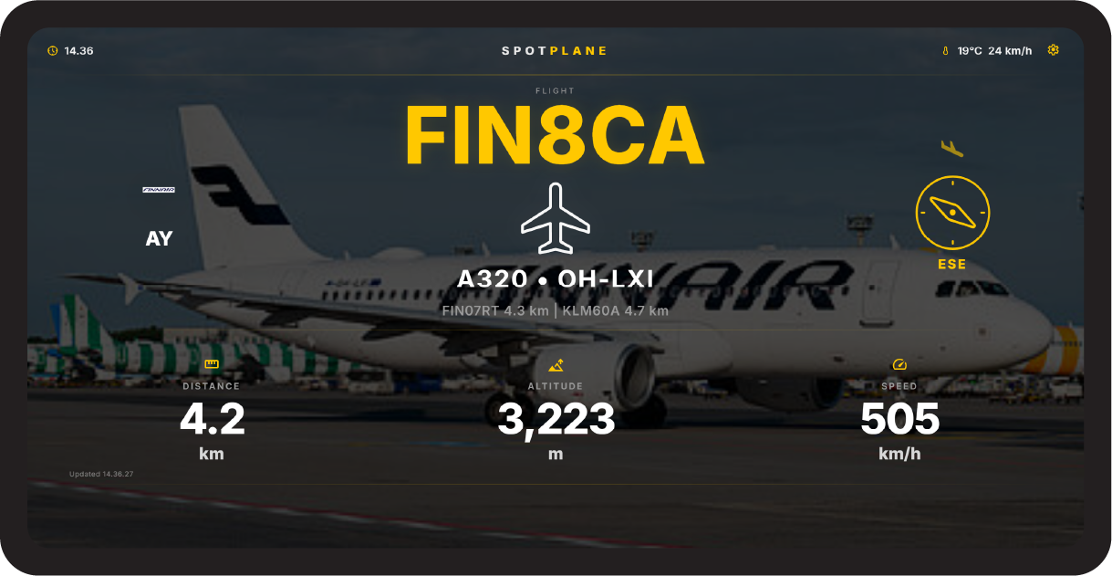 SpotPlane app view showing live aircraft data